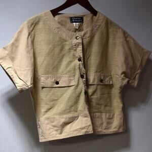 Charles Edouard Paris Beige Textured Short Sleeve Blouse Made in France